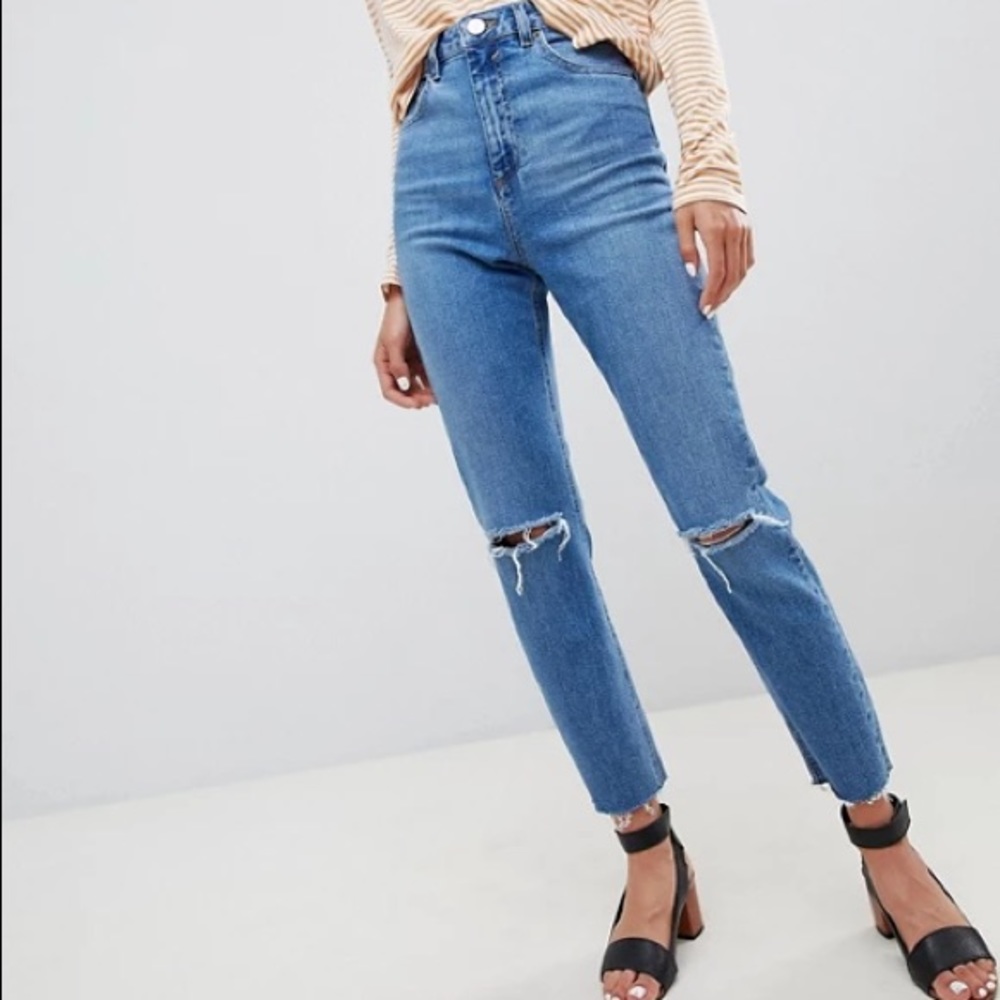 ASOS high rise farleigh 'slim' mom jeans with rips